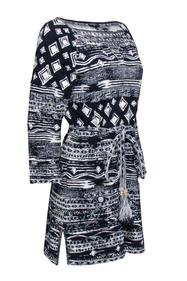 Current Boutique-Chanel - Navy & White Print Waist Tie Dress Sz 4