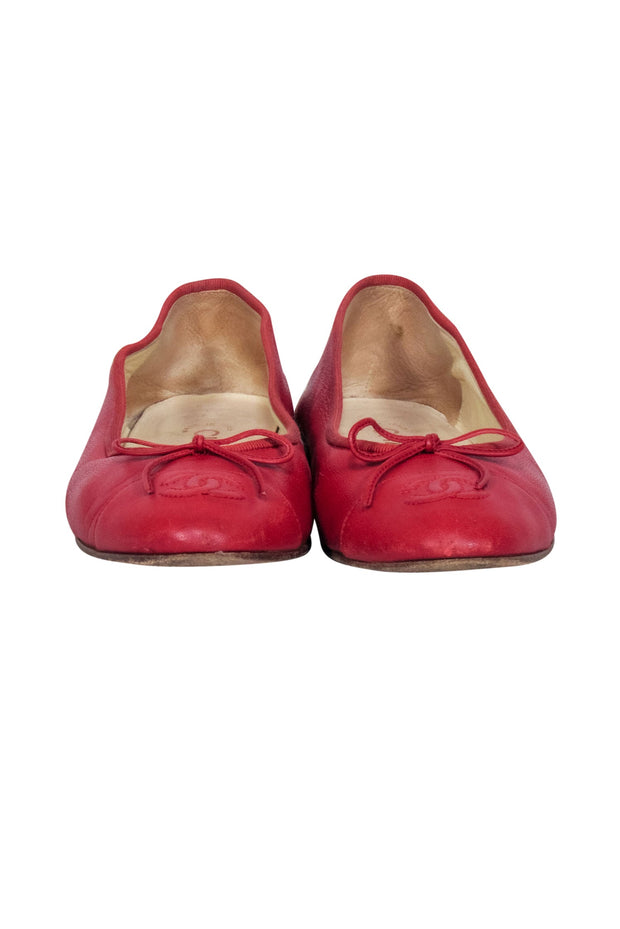 Current Boutique-Chanel - Red Leather Logo Toe Flats Sz 6.5