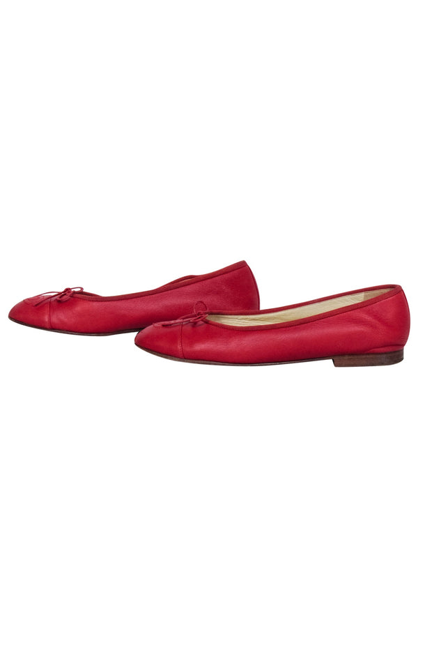 Current Boutique-Chanel - Red Leather Logo Toe Flats Sz 6.5