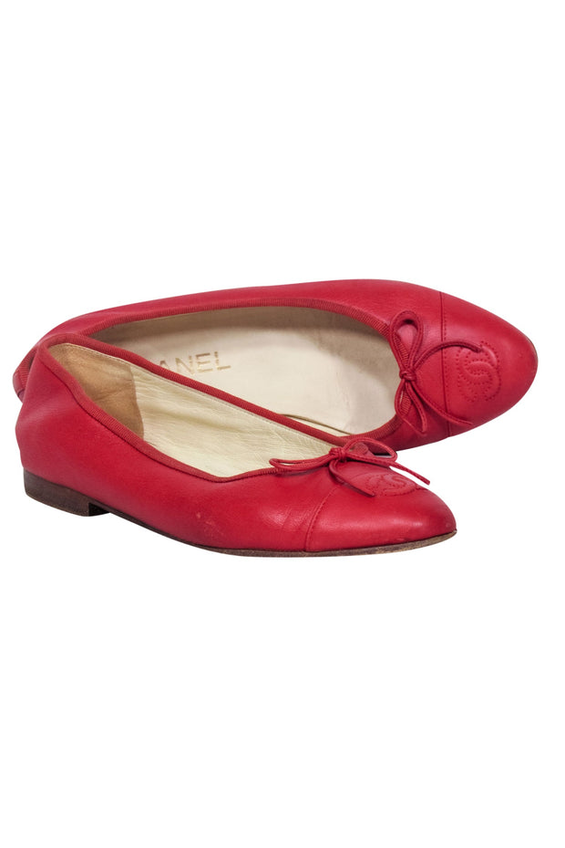 Current Boutique-Chanel - Red Leather Logo Toe Flats Sz 6.5