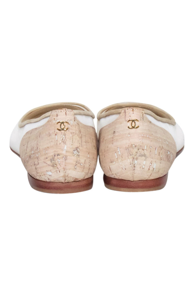 Current Boutique-Chanel - Tan & Cream Mesh Flats w/ Cork Heel & Toe Sz 7.5