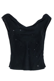 Current Boutique-Chanel - Vintage Black Silk Cowl Neck Tank w/ Beaded Design Sz 10