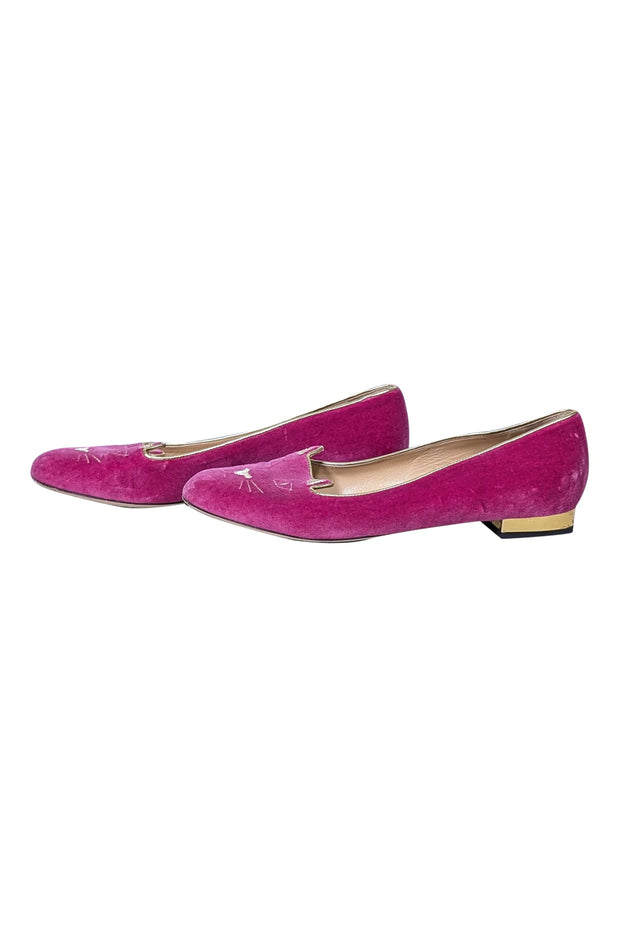 Current Boutique-Charlotte Olympia - Pink Velvet Cat Loafers Sz 10.5