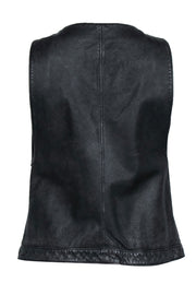 Current Boutique-Charlotte Ronson - Faded Black Leather Button-Up Utility-Style Vest Sz 6