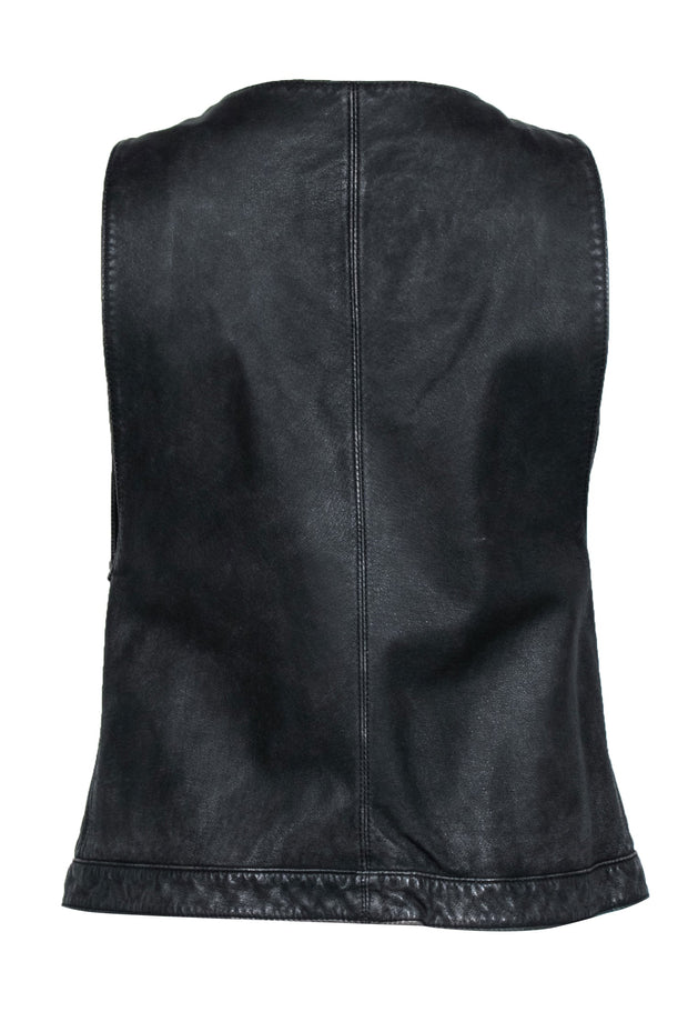 Current Boutique-Charlotte Ronson - Faded Black Leather Button-Up Utility-Style Vest Sz 6