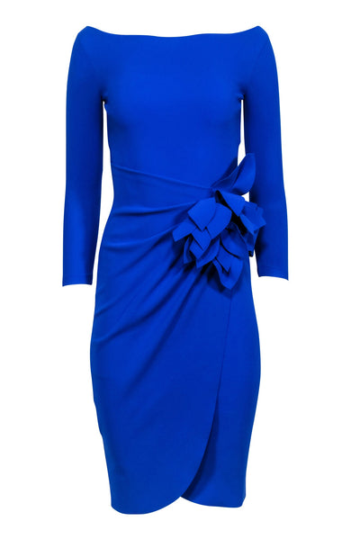 Current Boutique-Chiara Boni - Cobalt Blue Crop Sleeve Flower Waist Detail Dress Sz 2