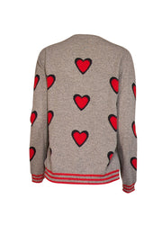 Current Boutique-Chinti & Parker - Grey w/ Red Heart Pattern Cashmere Sweater Sz L