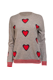 Current Boutique-Chinti & Parker - Grey w/ Red Heart Pattern Cashmere Sweater Sz L