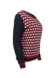 Current Boutique-Chinti & Parker - Navy w/ Red & Cream Heart Pattern Wool Sweater Sz L