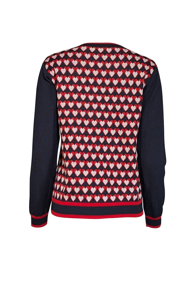 Current Boutique-Chinti & Parker - Navy w/ Red & Cream Heart Pattern Wool Sweater Sz L