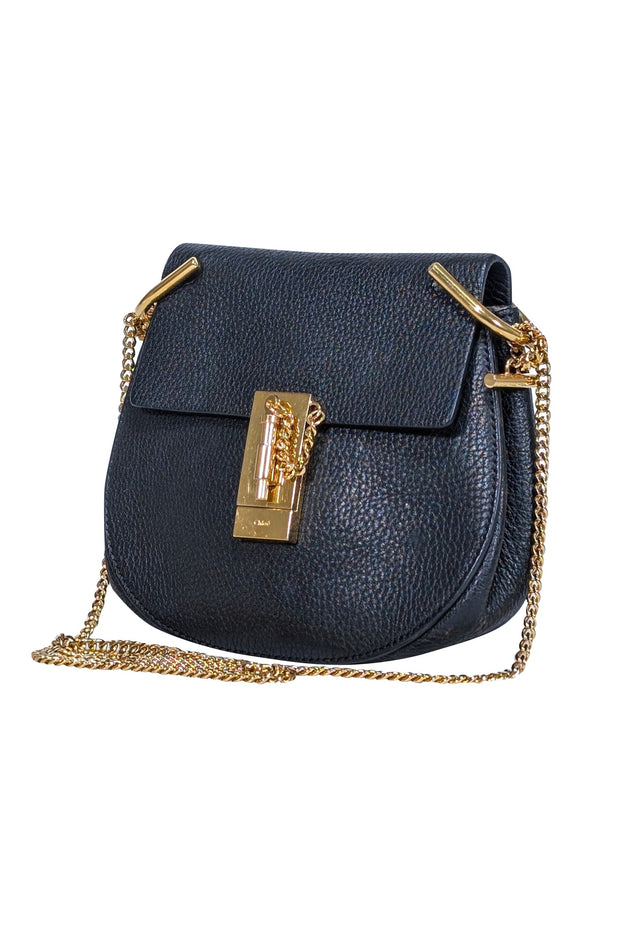 Current Boutique-Chloe - Black Grained Lambskin Leather "Drew" Crossbody Bag