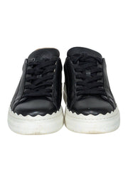 Current Boutique-Chloe - Black Leather Sneakers w/ Scallop Trim Sz 7