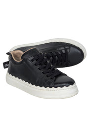 Current Boutique-Chloe - Black Leather Sneakers w/ Scallop Trim Sz 7