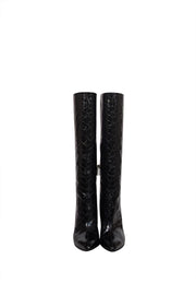 Current Boutique-Chloe - Black Patent Croc Embossed Leather Tall Boots Sz 7.5