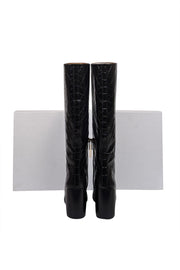 Current Boutique-Chloe - Black Patent Croc Embossed Leather Tall Boots Sz 7.5