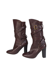 Current Boutique-Chloe - Brown Leather Wrap Around Buckle Detail Tall Boots Sz 10.5