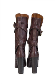 Current Boutique-Chloe - Brown Leather Wrap Around Buckle Detail Tall Boots Sz 10.5