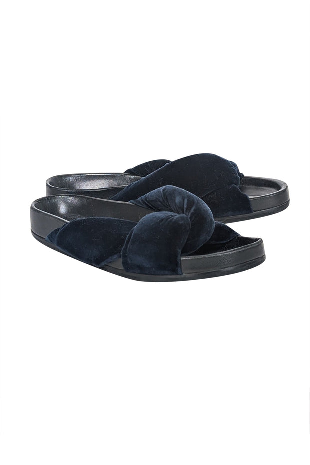 Current Boutique-Chloe - Navy Plush Velvet Slide Sandals Sz 6