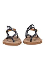 Current Boutique-Chloe - Tan w/ Black Logo Strappy Sandals Sz 11