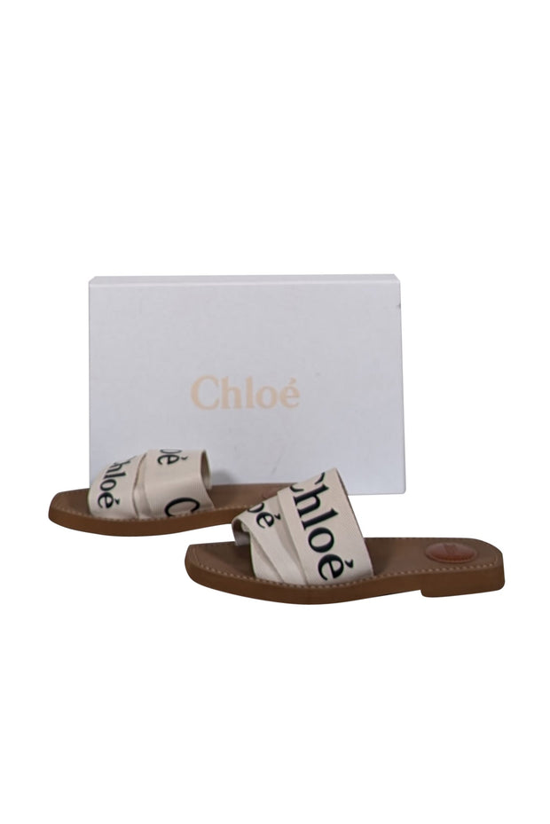 Current Boutique-Chloe - White Woody Logo Ribbon Slide Sandals Sz 7