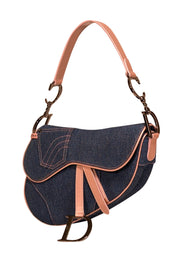 Current Boutique-Christian Dior - Blue Wash Denim Saddle Bag w/ Pink Trim