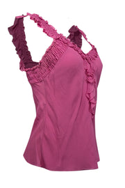 Current Boutique-Christian Dior - Dark Pink Silk Ruffled Trim Tank Sz 10