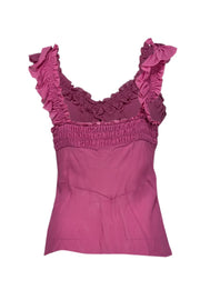 Current Boutique-Christian Dior - Dark Pink Silk Ruffled Trim Tank Sz 10