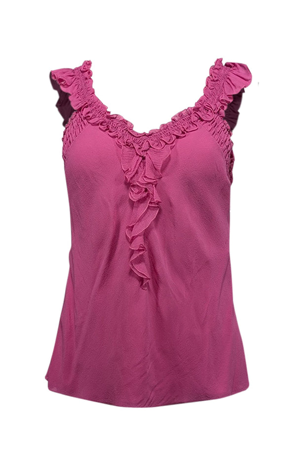 Current Boutique-Christian Dior - Dark Pink Silk Ruffled Trim Tank Sz 10