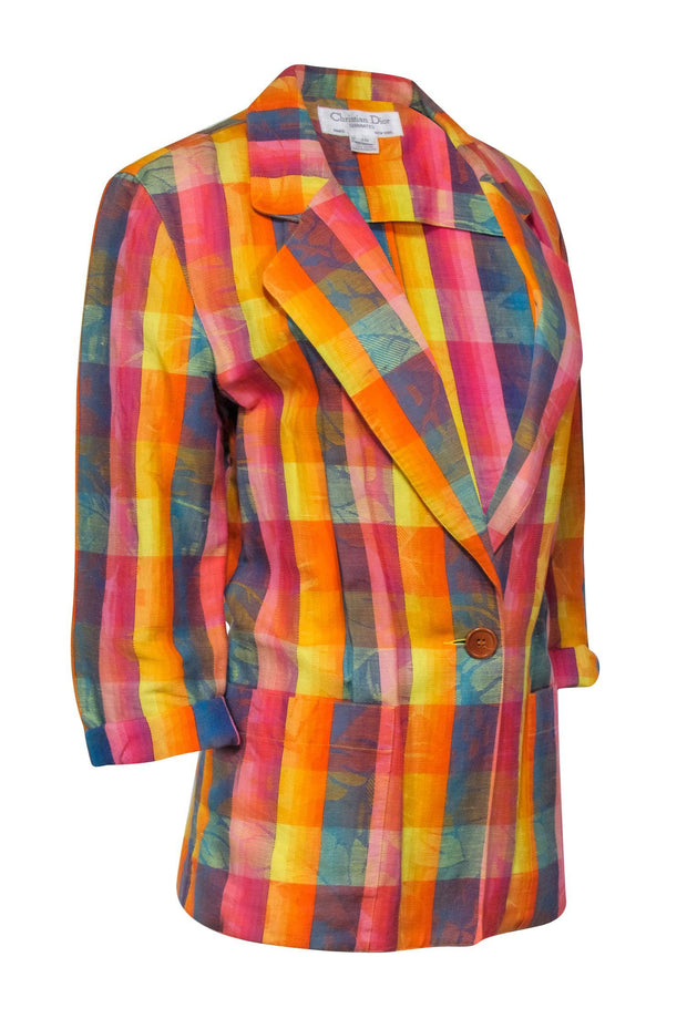 Current Boutique-Christian Dior - Pink, Blue, & Orange Plaid Blazer Sz 10