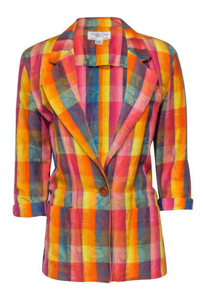 Current Boutique-Christian Dior - Pink, Blue, & Orange Plaid Blazer Sz 10