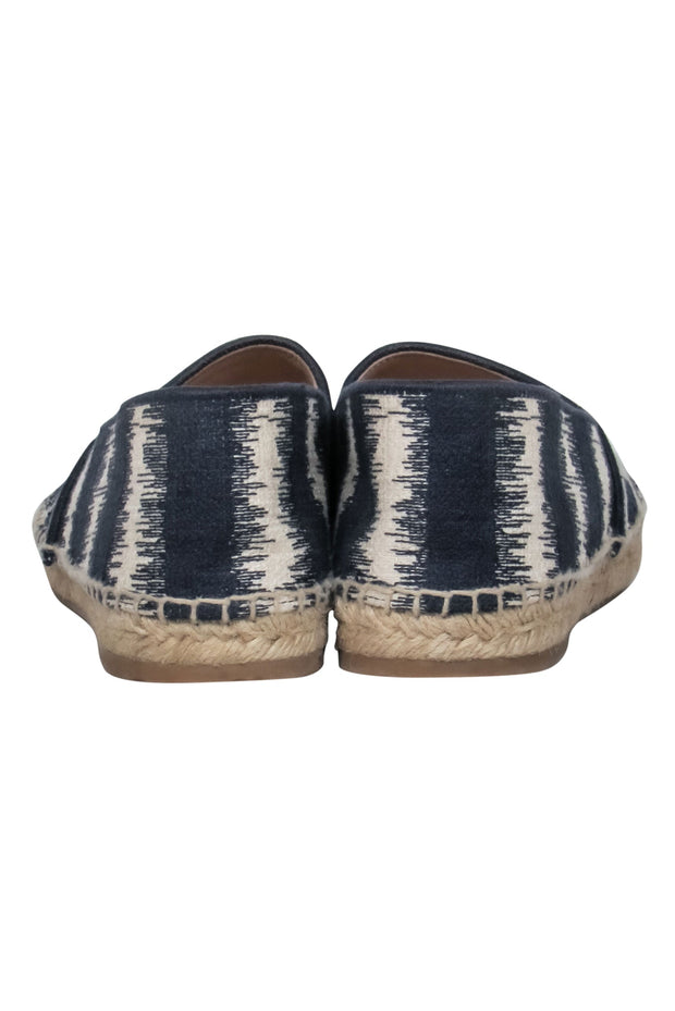 Current Boutique-Christian Dior – Striped Deep Blue & White Embroided Cotton Espadrille Sz 9.5