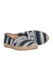 Current Boutique-Christian Dior – Striped Deep Blue & White Embroided Cotton Espadrille Sz 9.5