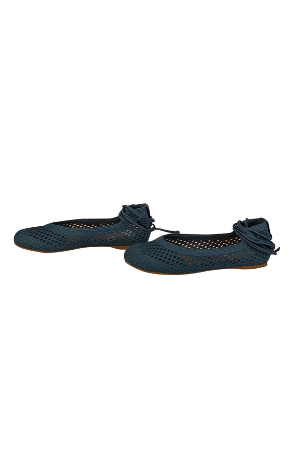 Current Boutique-Christian Dior - Teal Blue "Poeme" Mesh Cotton Flats Sz 8.5