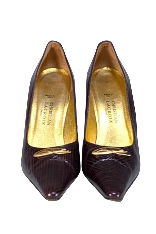 Current Boutique-Christian LaCroix - Brown Textured Leather Pumps Sz 8