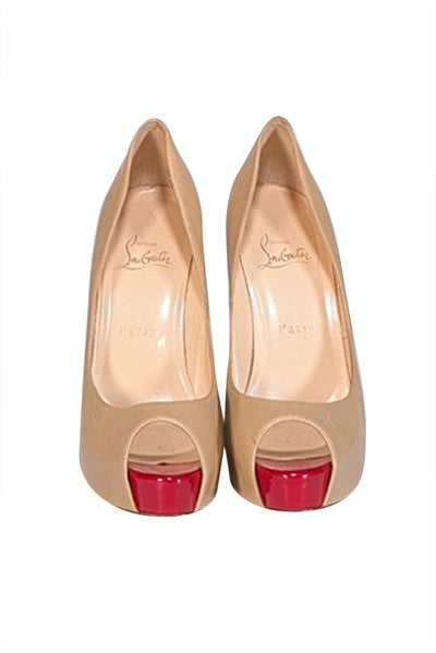 Current Boutique-Christian Louboutin - Beige Leather Peep Toe Heels Sz 8.5