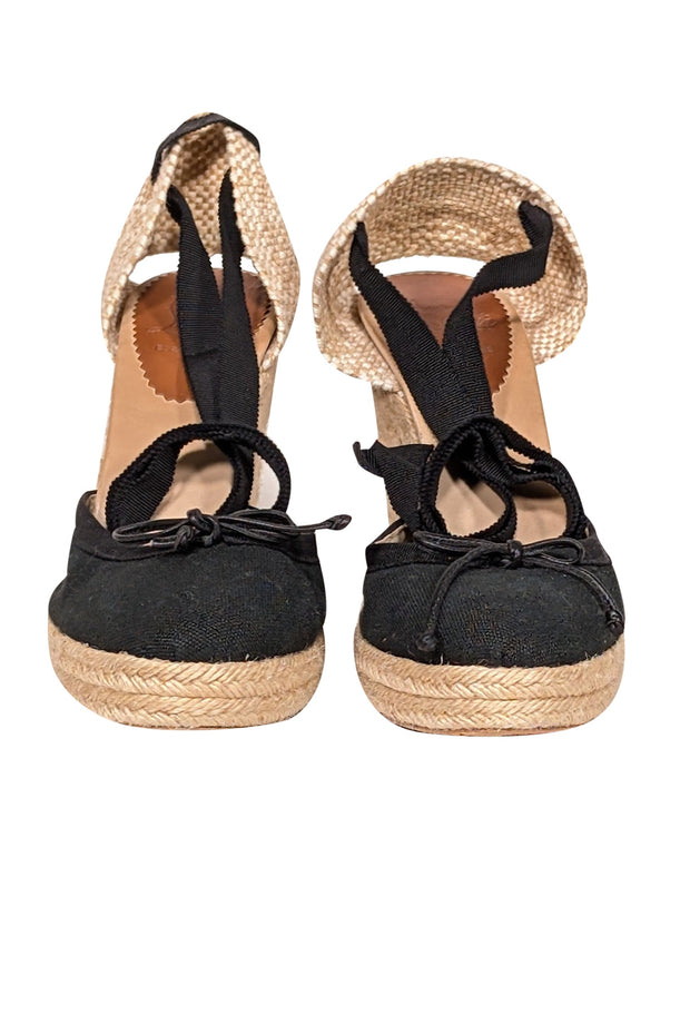 Current Boutique-Christian Louboutin - Black & Beige Espadrille Wedges Sz 8