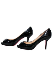 Current Boutique-Christian Louboutin - Black Patent Leather Peep Toe Heels Sz 7