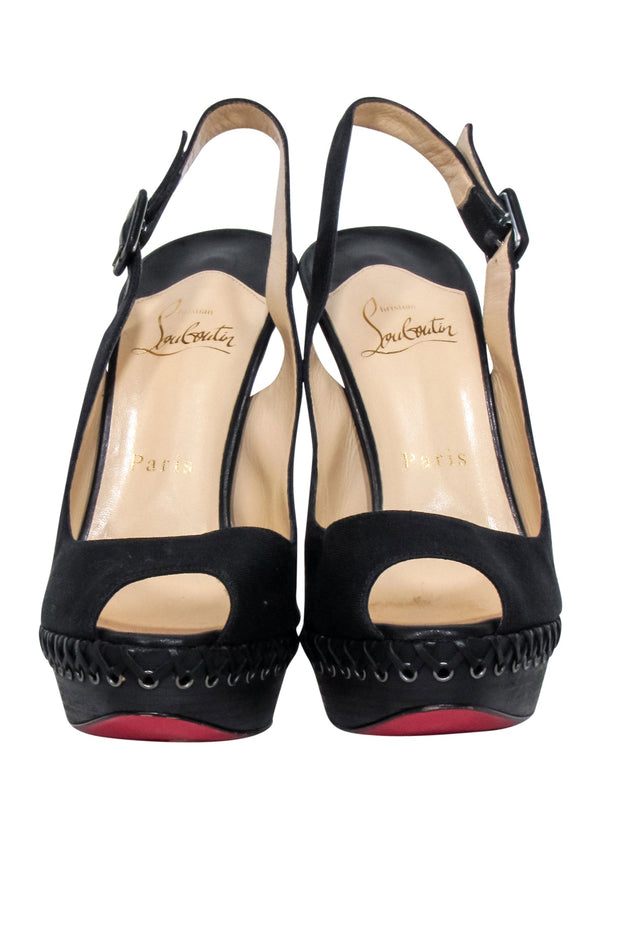 Current Boutique-Christian Louboutin - Black Peep Toe Sling Back Pumps Sz 7.5