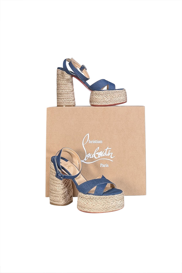 Current Boutique-Christian Louboutin - Blue Denim Espadrille Platform "Super Mariza" Heels Sz 10