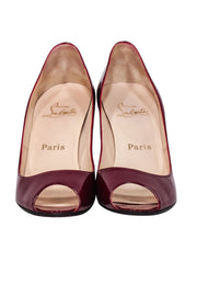 Current Boutique-Christian Louboutin - Burgundy Patent Leather Peep Toe Pumps Sz 8