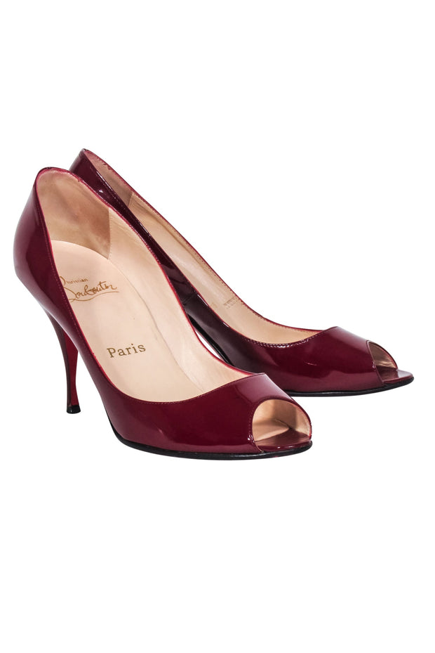 Current Boutique-Christian Louboutin - Burgundy Patent Leather Peep Toe Pumps Sz 8