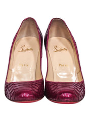 Current Boutique-Christian Louboutin - Magenta Reptile Textured Patent Pumps Sz 10.5