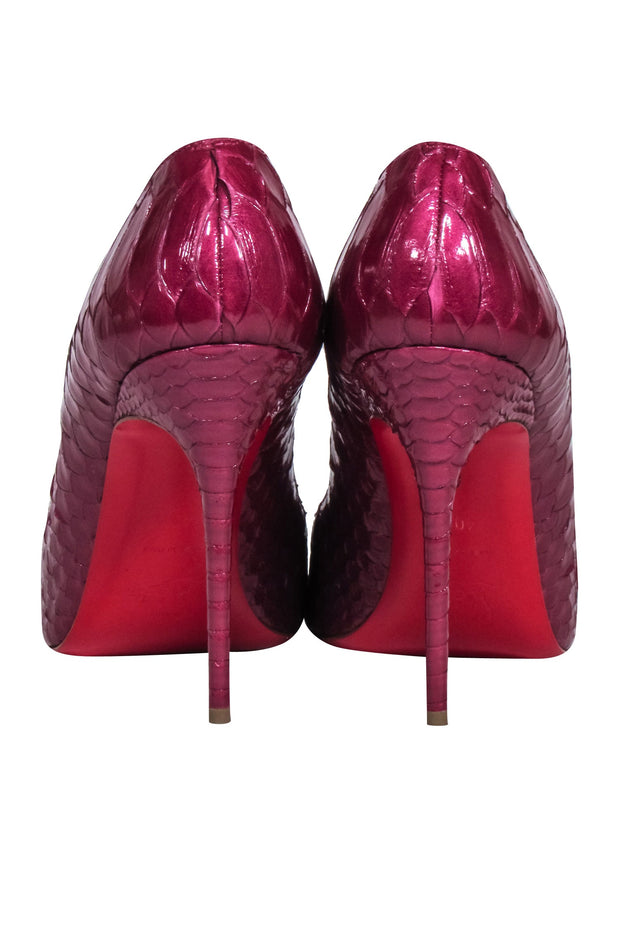 Current Boutique-Christian Louboutin - Magenta Reptile Textured Patent Pumps Sz 10.5