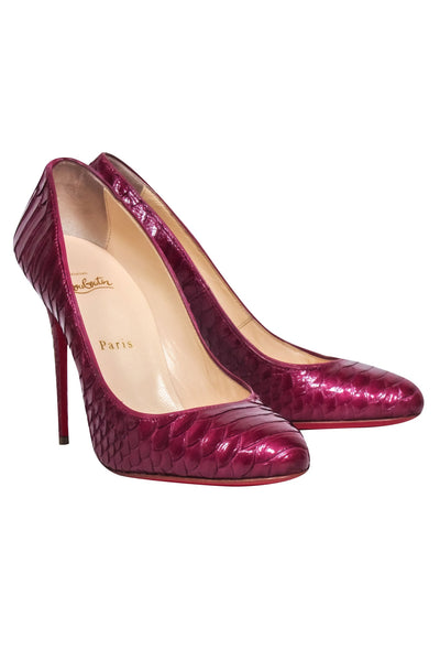 Current Boutique-Christian Louboutin - Magenta Reptile Textured Patent Pumps Sz 10.5