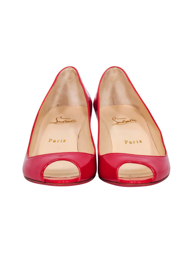 Current Boutique-Christian Louboutin - Red Patent Leather Peep Toe Kitten Heels Sz 8