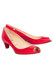 Current Boutique-Christian Louboutin - Red Patent Leather Peep Toe Kitten Heels Sz 8