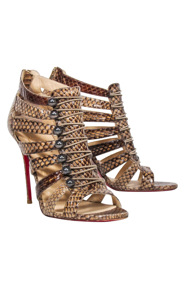 Current Boutique-Christian Louboutin - Tan Leather "Denis Cobra" Strappy Pumps Sz 9.5