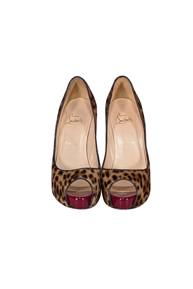 Current Boutique-Christian Louboutin - Tan Leopard Print Peep Toe Pumps Sz 9.5