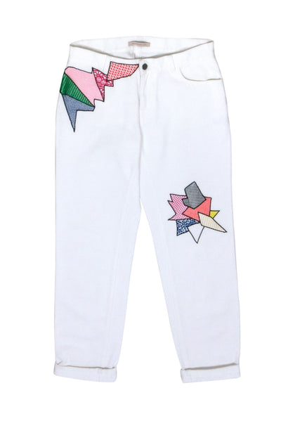 Current Boutique-Christopher Kane - White Denim w/ Multi Color Patches Sz 6