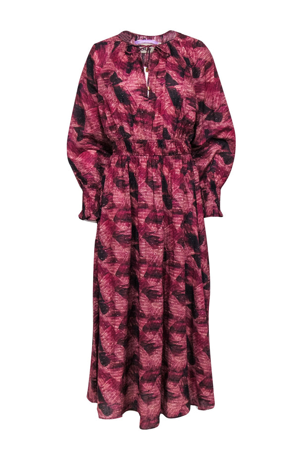 Current Boutique-Chufy - Maroon, Beige, & Black Print Maxi Dress Sz S